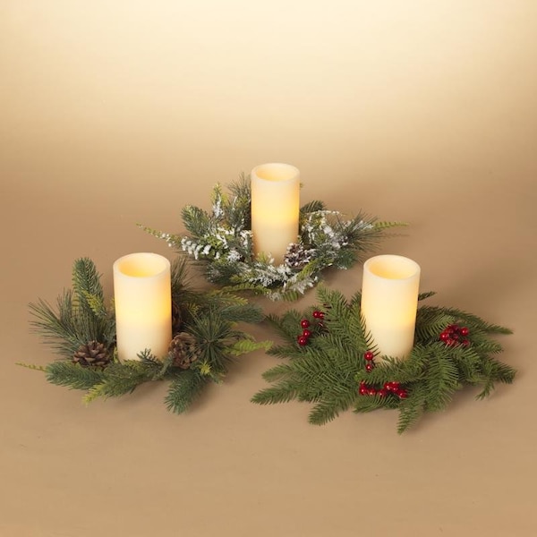 L & L Gerson Multicolored Pine Candle Ring with Berry Candles 3 in. - 2539930