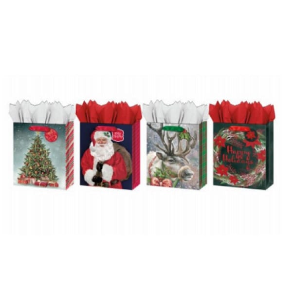 Ig Design Group Americas Christmas Traditional Theme Papercraft Gift Bag, Satin Ribbon - Large - IG572572