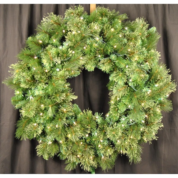 Queens Of Christmas 4 ft. Blended Pine Pre-Lit with LEDs Wreath, Warm White - GWBM-04-LWW