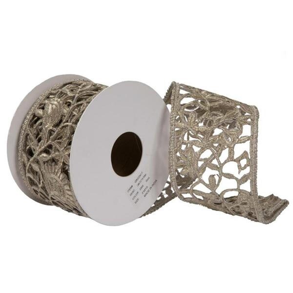 Vickerman 4 in. x 5 Yard Gold Laser Cut Trim Ribbon - QR223417