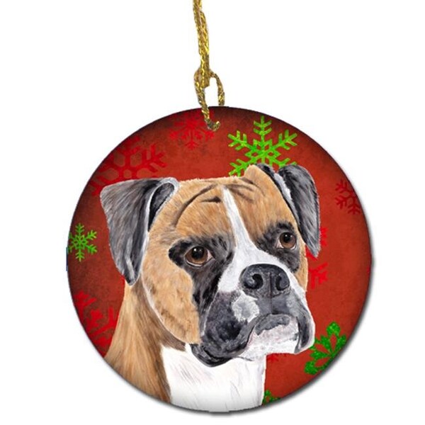 Carolines Treasures Carolines Treasures SC9430-CO1 Boxer Red Snowflakes Holiday Christmas Ceramic Ornament - SC9430-CO1