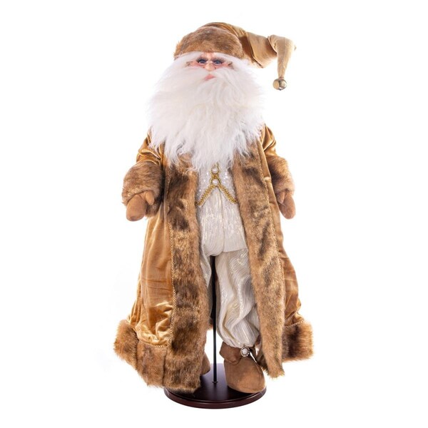 Vickerman 28 in. Mocha Velvet Santa Doll Figurines with Stand - KV210928