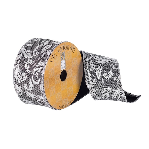 Vickerman 2.5 in. x 10 Yards Black Divet Silver Filigree Ribbon, 72PK - Q180974