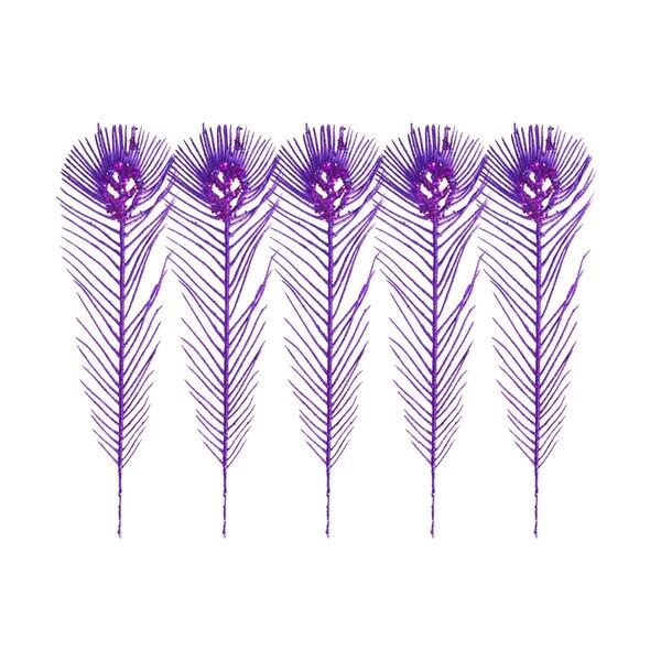 Queens Of Christmas 12 in. Glittered Peacock Feather Pick for Christmas Decoration, Purple, 5PK - PCKA12-TF-PU-5PK