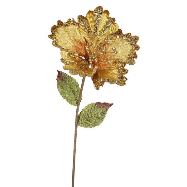 Vickerman 23 in. Gold Hibiscus Artificial Christmas 8 in. Flower, 3PK - OF160308