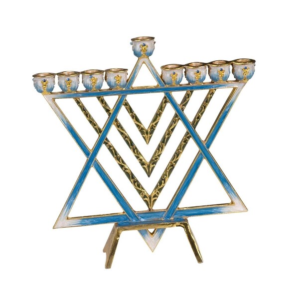 Giftmark Menorah with Brass Modern Star of David - Gray - M-700