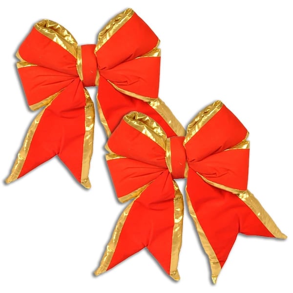 Queens Of Christmas 12 in. Christmas Bow with Gold Trim, Red, 2PK - BOW-12-REGO-2PK