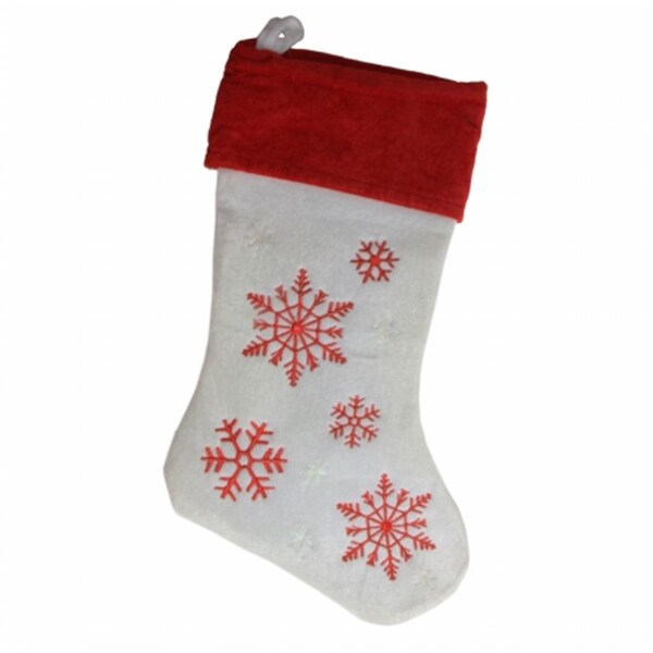 Northlight Seasonal Red and White Velvet Embroidered Snowflake Christmas Stocking - 31755198