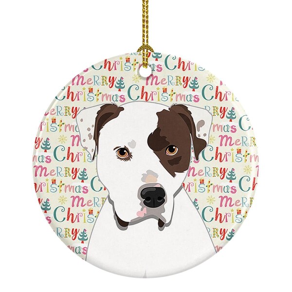 Carolines Treasures 2.8 x 2.8 in. Unisex Pit Bull White No.2 Christmas Ceramic Ornament - WDK2222CO1