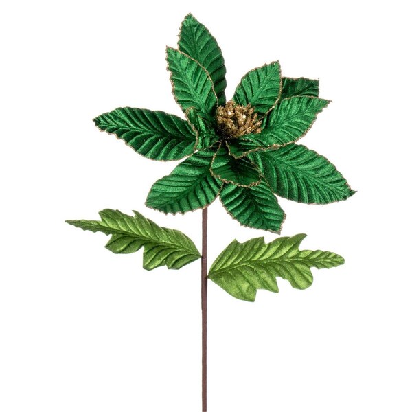 Vickerman 22 in. Velvet Glitter Trim Poinsettia Spray, Midnight Green - 6 per Bag - RG223174