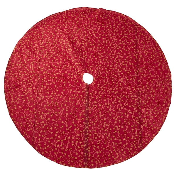 Tistheseason 70 in. Ari Embroidered Christmas Tree Skirt, Burgundy - TI3748224