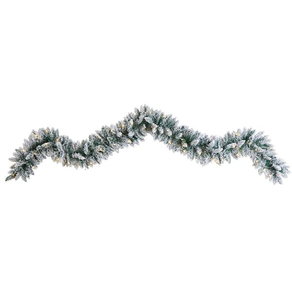 Tistheseason 9 in. Flocked Artificial Christmas Garland with 50 LED Light, Warm White - TI3087773