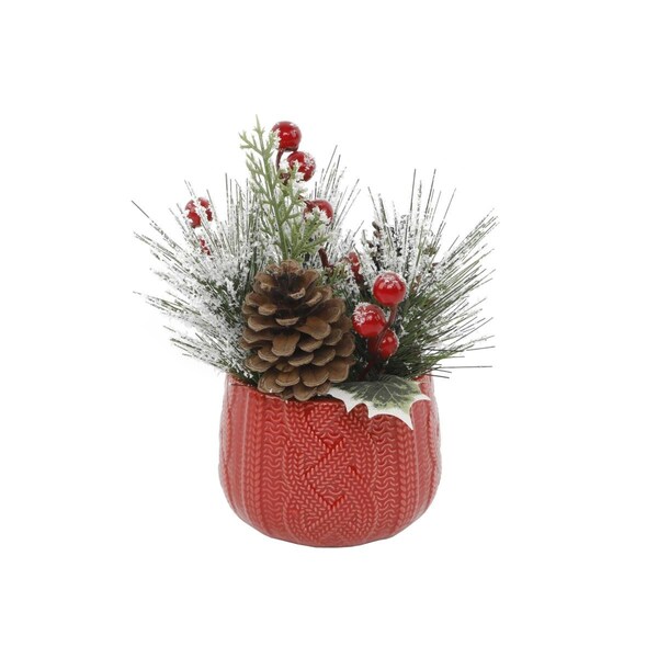 Flora Bunda Xmas Mix in  Red Sweater Ceramic Pot 3.5X3.5X3 - CH2066E-RD