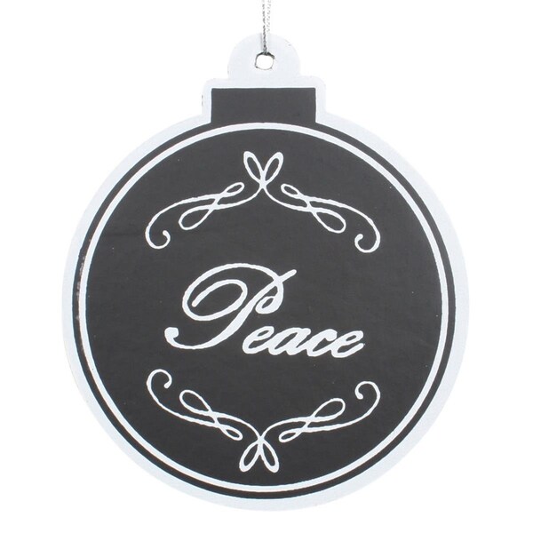 Vickerman 5.5 in. Black & White Flat Peace Ornament Ball - 6 per Bag - VI585546