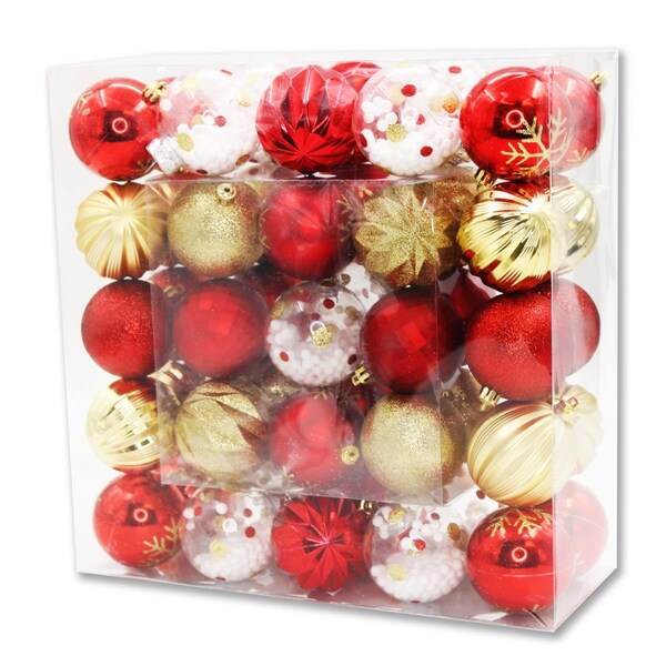 Queens Of Christmas 2 in. Ball Ornaments Red Gold & Clear, 50PK - ORNPK-ASTB-TRAD-50