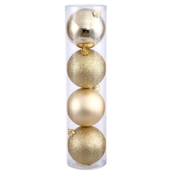 Vickerman 12 in. Honey Gold 4 Finish Assorted Color Christmas Ornament Ball, 4PK - N593037DA