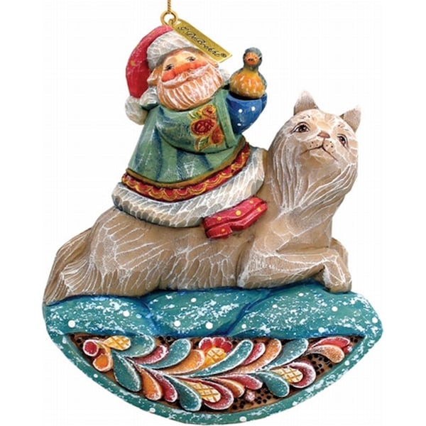 Gloriousgifts General Holiday Santa On Wolf Ornament 4.5 in. - GL72519