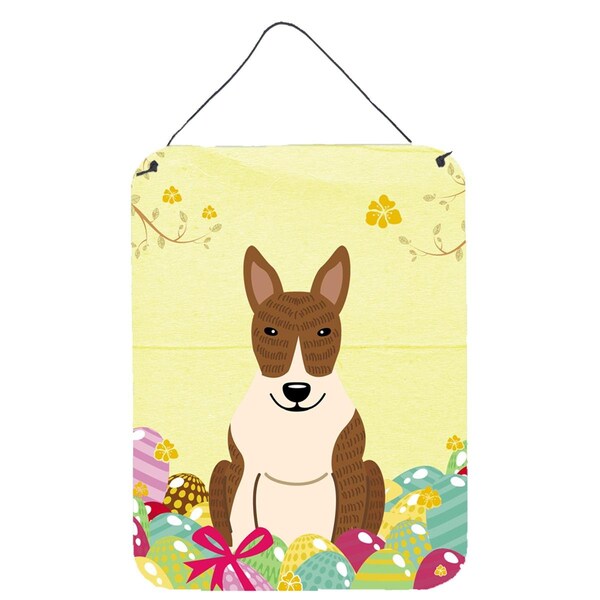 Carolines Treasures Easter Eggs Bull Terrier Brindle Wall or Door Hanging Prints - BB6137DS1216