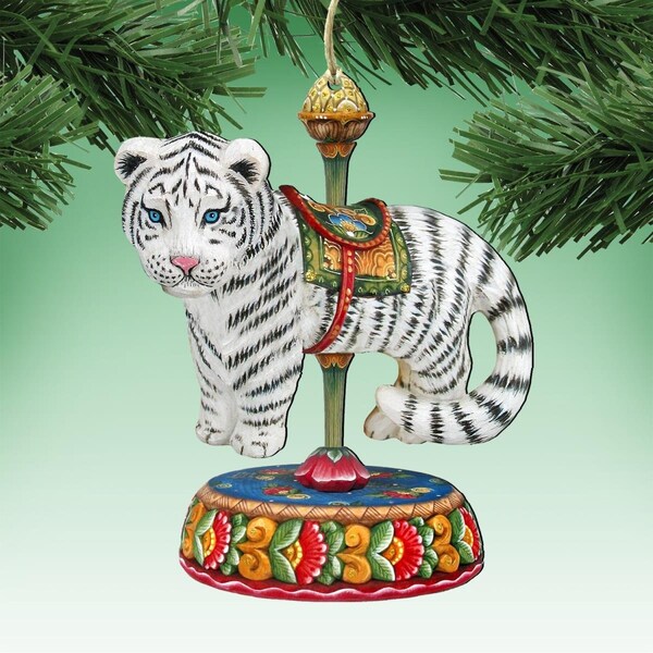 Gloriousgifts 8114046 Carousel Tiger Wooden Christmas Ornament Set of 2 - GL2128651