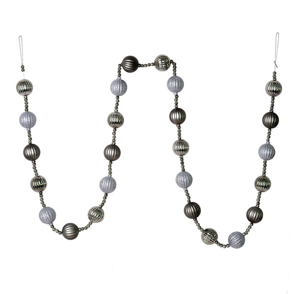 Vickerman 6 ft. Pewter Stripe Ball Garland, 32PK - M183587