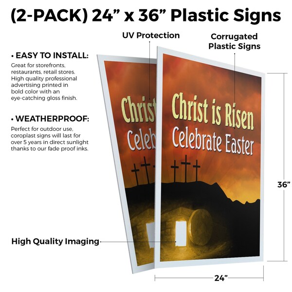 Signmission Christ Is Risen Celebrate Easter, Plastic Signs Only 24 Inch x 36 Inch, Corrugated Plastic, 2PK - CSB-2436-2PACK-CHRISTISRISENCELEBRATEEAS