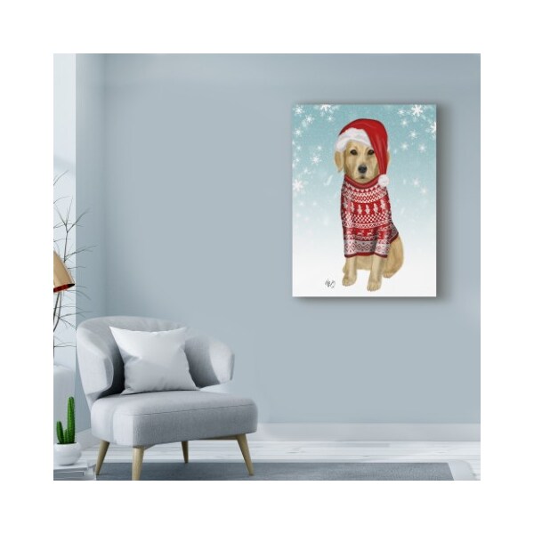 Trademark Fine Art Fab Funky 'Golden Retriever In Christmas Sweater' Canvas Art, 18x24 - WAG00452-C1824GG
