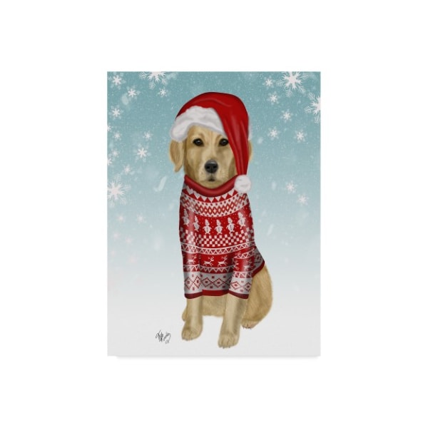 Trademark Fine Art Fab Funky 'Golden Retriever In Christmas Sweater' Canvas Art, 18x24 - WAG00452-C1824GG