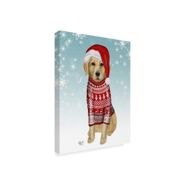 Trademark Fine Art Fab Funky 'Golden Retriever In Christmas Sweater' Canvas Art, 18x24 - WAG00452-C1824GG
