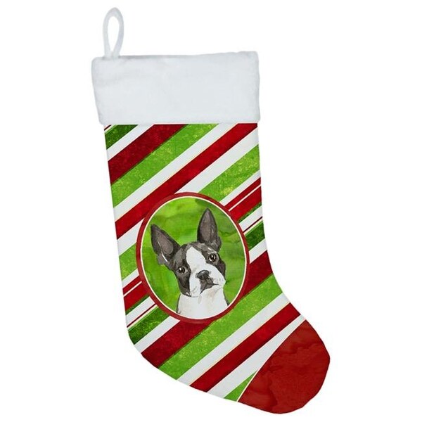 Carolines Treasures Carolines Treasures CK4104CS Boston Terrier Christmas Candy Stripe Christmas Stocking - CK4104CS