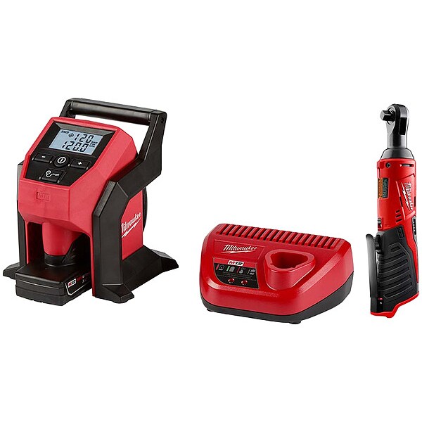 Milwaukee Tool M12 Inflator Kit + M12 3/8" Ratchet - 2475-21XC, 2457-20