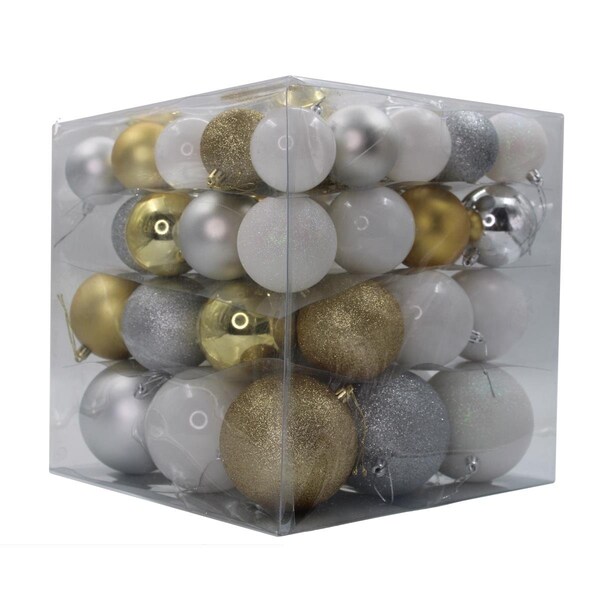 Queens Of Christmas Ball Ornaments Gold Silver & White, 62PK - ORN-62PK-GSW