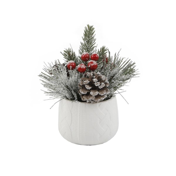 Flora Bunda Xmas Mix in  White Sweater Ceramic Pot 3.5X3.5X3 - CH2067E-WH