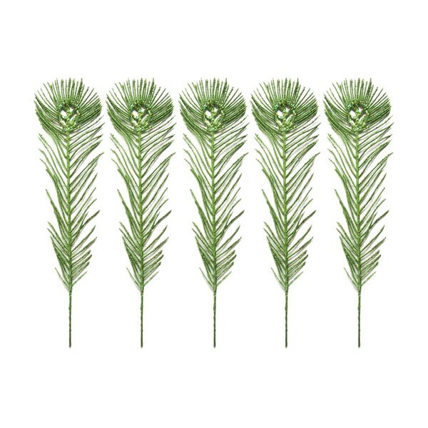 Queens Of Christmas 12 in. Glittered Peacock Feather Pick for Christmas Decoration, Lime Green, 5PK - PCKA12-TF-LG-5PK