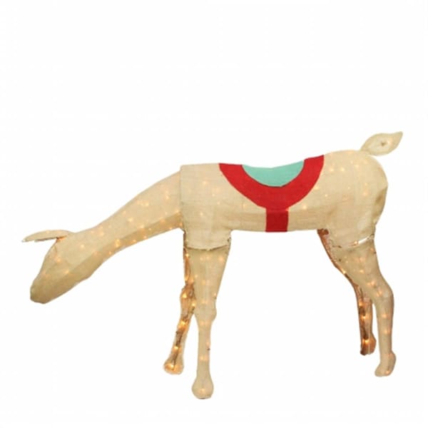 Northlight Seasonal Pre-Lit Rustic Burlap Feeding Reindeer Christmas Yard Art Decoration - 31601673