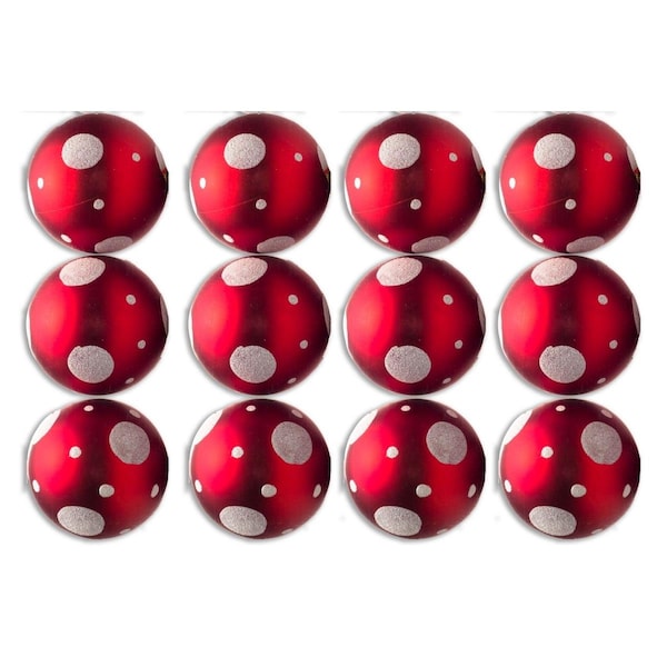 Queens Of Christmas 3 in. Ball Ornament with Dot Design, Red, 12PK - ORN-12PK-DOT-RE