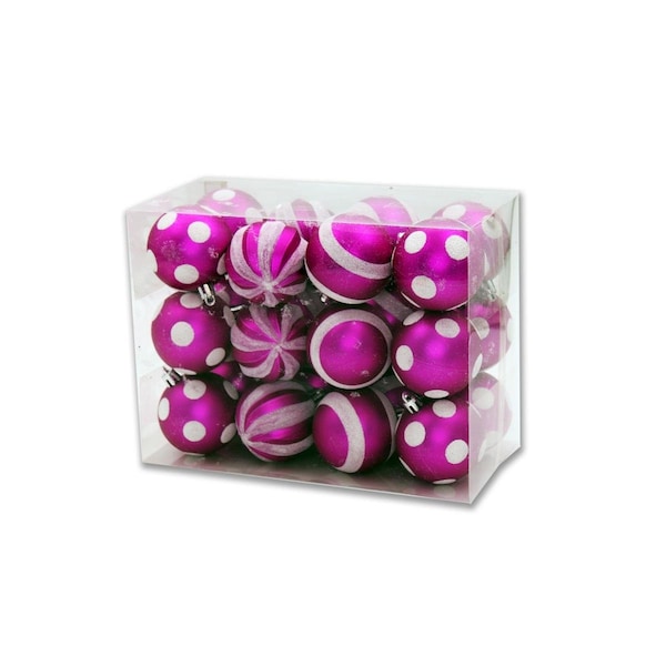 Queens Of Christmas Line Design Ball Ornaments, Hot Pink, 24PK - ORNPK-LD-HPI-24