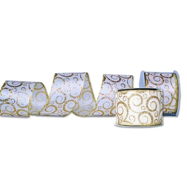 Queens Of Christmas 2.5 in. Wide 10 yards Ribbons, Champagne, 2PK - RBN-19414-CH-2PK