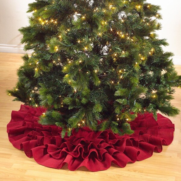 Tistheseason SARO  Ruffled Design Tree Skirt - Red - TI2657310