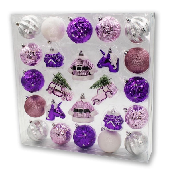 Queens Of Christmas Christmas Ornaments Pink Purple & White, 24PK - ORNPK-AST-PSP-24