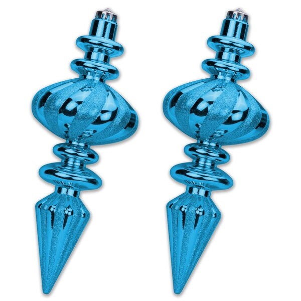 Queens Of Christmas 11 in. Glitter Finial Ornament, Aqua, 2PK - ORN-FIN-11-AQ-2PK