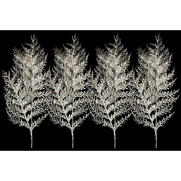 Queens Of Christmas 22 in. Fern Glitter Pick for Christmas Decoration, Silver, 4PK - PCK22-FRN-SLV-4PK