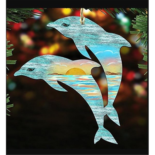 Gloriousgifts 8198519 Dolphins Scenic Wooden Christmas Ornament Set of 2 - GL1774138