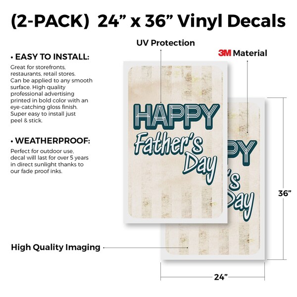 Signmission Father's Day, Vinyl Decals Only 24 Inch x 36 Inch, Vinyl Decal, 2PK - DSB-2436-2PACK-30375
