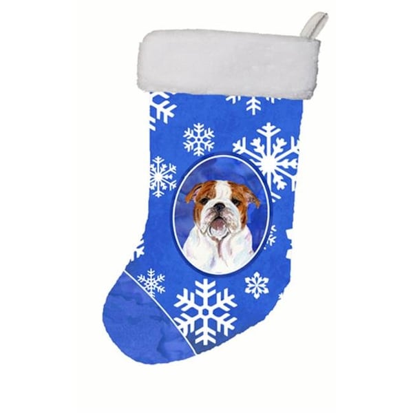 Carolines Treasures Carolines Treasures SS4622-CS 11 W x 8 H in. Bulldog English Winter Snowflakes Christmas Stocking - SS4622-CS