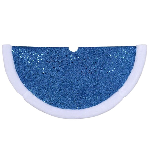 Go-Go 20 in. Blue Glittered Mini Christmas Tree Skirt with Faux Fur Trim - GO1770934