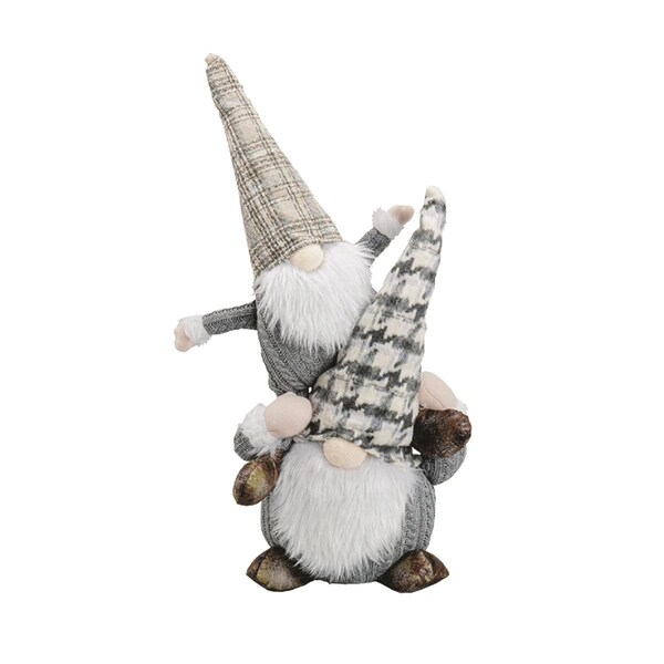 Surprise 23 in. Piggy Back Gray Plaid Gnome - SU3759011