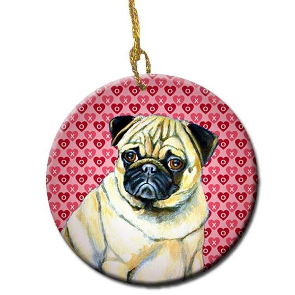 Carolines Treasures Carolines Treasures LH9162CO1 Pug Valentines Love And Hearts Ceramic Ornament - LH9162CO1