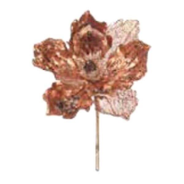 Vickerman 14 in. Mocha Pearl Glitter Magnolia Spray with 8 in. Flower Head, 3 per Bag, 64PK - OF180316