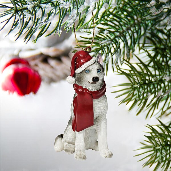 Design Toscano Siberian Husky Holiday Dog Ornament Sculpture - JH576306