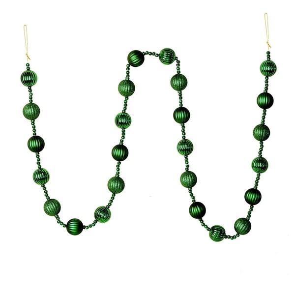 Vickerman 6 ft. Emerald Stripe Ball Garland, 32PK - M183524